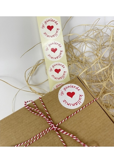 Iyi Günlerde Kullanınız 50 Mm Beyaz Yuvarlak Kalpli Sticker Etiket 100 Adet