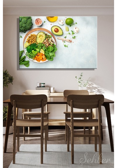Vegan Beslenme Kasesi Buddha Bowl Yatay Kanvas Tablo 3857 Çok Renkli