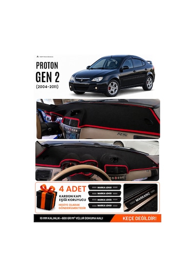 Proton Gen 2 2004-2011 Uyumlu Torpido Örtüsü, Torpido Kılıfı - Siyah-kırmızı - Pr001