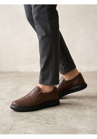 Beren Erkek Hakiki Deri Kahverengi Bağcıksız Slip-on Casual Günlük Ayakkabı Ortopedik Taban Loafer