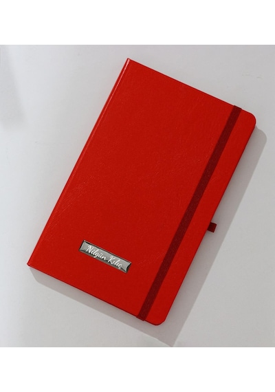 Kişiye Özel Kırmızı Renk Kapaklı Lastikli Çizgili Defter, Not Defteri