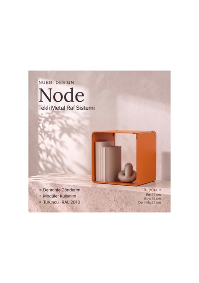 Node Metal Yan Sehpa Modüler Küp Tasarım Açık Raflı Tekli Modül 32x32x32 Cm Turuncu - 940085810 Turuncu