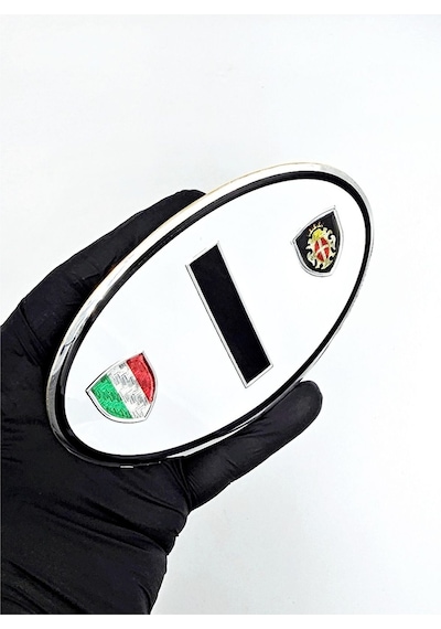 Etiketçilere Özel Armalar Oval Iharf Italy İtalya Bayraklı Beyaz Alüminyum Sticker Arma