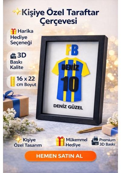 Kişiye Özel Taraftar Forma Tablo- İsimli Ve Numaralı 3d Baskı Çerçeveli Taraftar Hediyesi