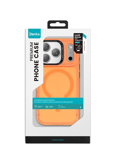 Apple Uyumlu iPhone 17 Pro Max Kılıf M-safe Şarj Özellikli Benks C-magnet Lucid Armor Kapak Turuncu Turuncu