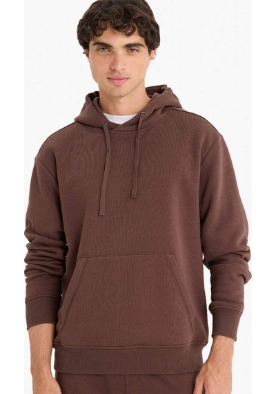 Defacto Regular Fit Kapüşonlu İçi Yumuşak Tüylü Kanguru Cepli Basic Düz Sweatshirt X8283az25aubn539 Kahve-bn539