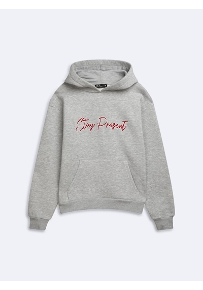 LTB Regular Fit Yazı Baskılı Cep Detaylı Gri Sweatshırt