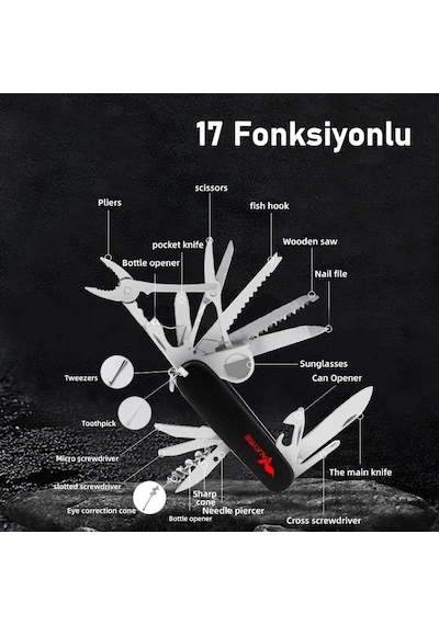 Valkyrie17 Fonksiyonlu Çok Amaçlı Multitool Çakı Profesyonel Outdoor & Günlük Kullanım