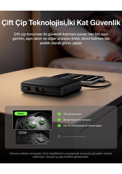 Ultracharge 20000 Mah Usb-c Kablolu Ve Ekranlı Power Bank, Siyah