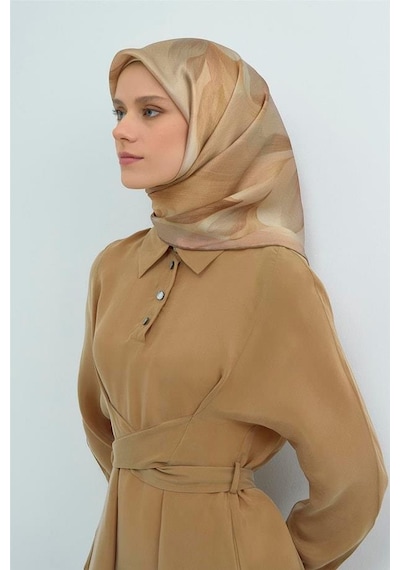 Armine İpek Eşarp 2026 Yaz - 9519-85 Sütlü Kahve Gri Twill
