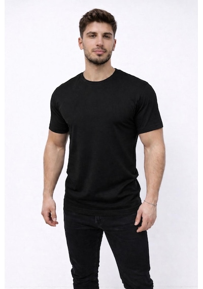 Axxel Erkek Siyah Kısa Kollu Bisiklet Yaka T-shirt-d677 Siyah