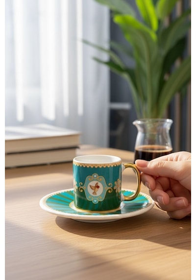 6'lı Royal Green Sohoo Bird Kahve Fincanı-5898 Yeşil