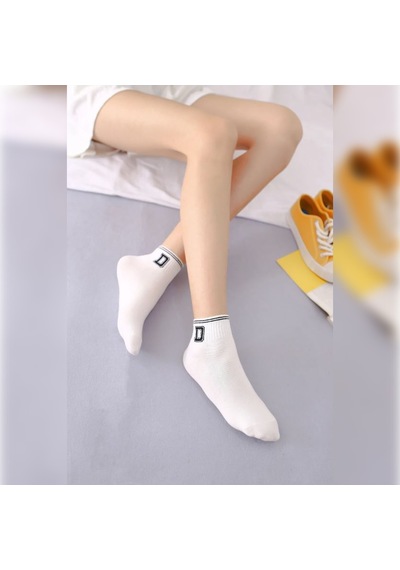 Ozzy Socks 5 Çift Çizgili Harf Kolej Kadın Çorap Beyaz