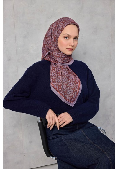 Silk Home Viskon Velora Eşarp Dört Mevsim Yonca Desen Lila 90x90 Çok Renkli