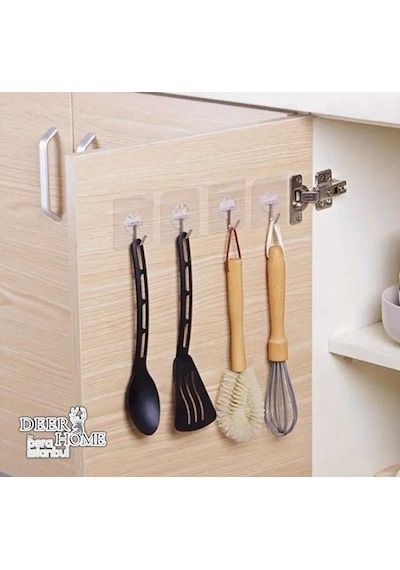 10 Adet Süper Güçlü Şeffaf Mutfak Banyo Kancası Çerçeve Askısı Kendinden Yapışkanlı Şeffaf Yapışkan