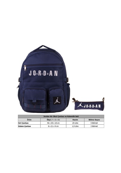 Jordan Air Brooklyn Navy Blue Lacivert İkili Sırt Çantası Ve Kalemlik Seti - Erkek Çocuk - Setja-q3184c