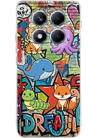 Redmi Note 14 Pro 5g İle Uyumlu Grafiti Mini Tasarımlı Şeffaf Silikon Kılıf Şeffaf