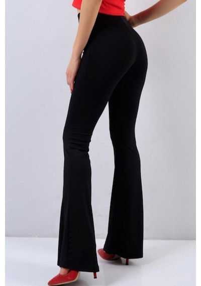 Unika Boutique Kadın Siyah Likralı Ispanyol Paça Pantolon