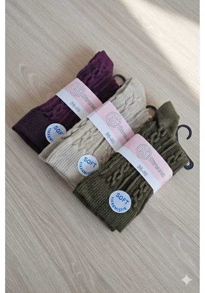 Kadın Lambswool Yün Çorap 3'lü Asorti Setler 36-40 Set 2