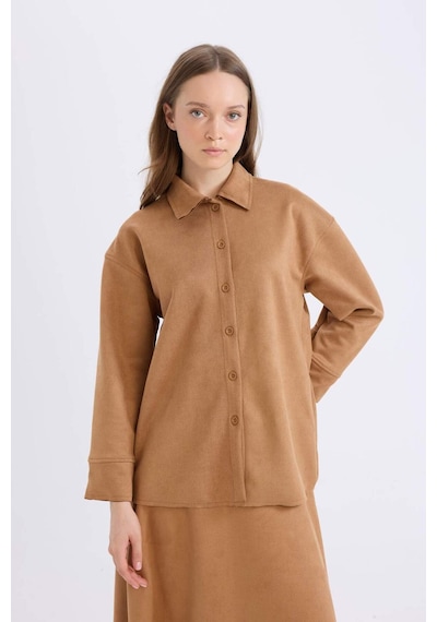 DeFacto Regular Fit Süet Uzun Kollu Gömlek Tunik E5917AX24WNBG138