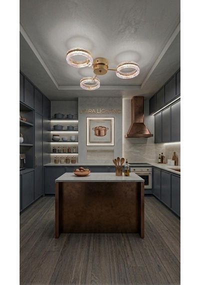 Aurea Model 3'lü Gold 3 Renk Modu Ledli Tavana Sıfır Salon Mutfak Çocuk Yatak Odası Led Avize Altın