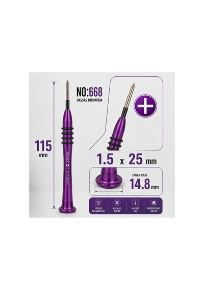 Manyetik Tornavida 1.5x25 Mm Cep Telefonu Ve Elektronik Tamir Aleti - Mor No:668