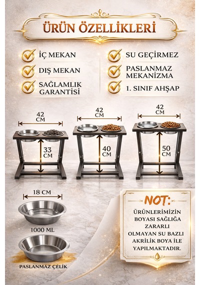 Aybisev 2 Serisi Kedi Ve Orta-büyük Irk Köpekler İçin 3 Kademeli Yükseklik Ayarlı Mama Su Standı