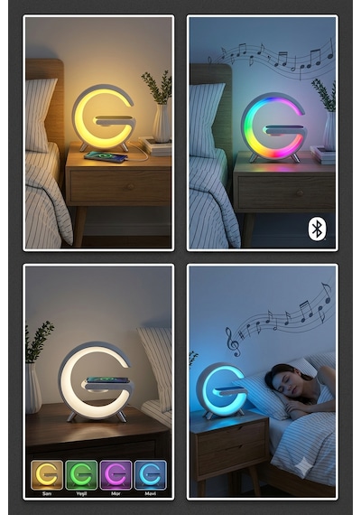 Forlife Fl-8093 G Tasarım Akıllı Gece Lambası Wireless Şarjlı Bluetooth Speaker 321-6 Beyaz