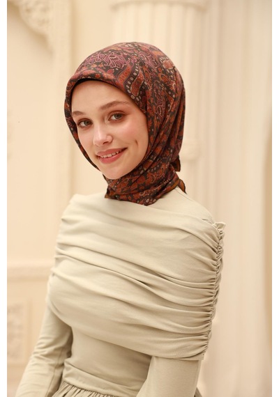 Silk Home Organik Eşarp 79015-17 Koyu Yeşil, Taba, Çelik Mavi, Pembe