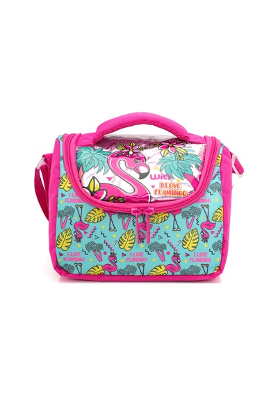 Wia 3 Bölmeli Palm Flamingo Çanta Seti Turkuaz Okul Çantası+termoslu Beslenme Çantası+kalemlik Pembe