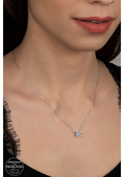 Union Swarovski Zirconia Kadın Pırlanta Montür Gümüş Kolye (550095343)