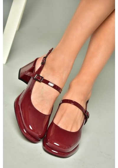 Fox Shoes U820930008 Bordo Rugan Kalın Topuklu Kadın Ayakkabı Bordo