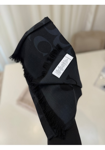 Coach Signature Wrap Yün Ipek Şal Siyah