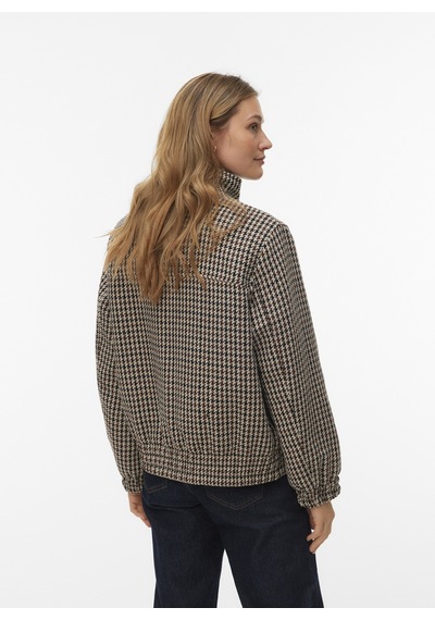 Vero Moda 10348771-191109 Tcx Koyu Kahve Kadın Dik Yaka Desenli Tüvit Mont Koyu Kahverengi