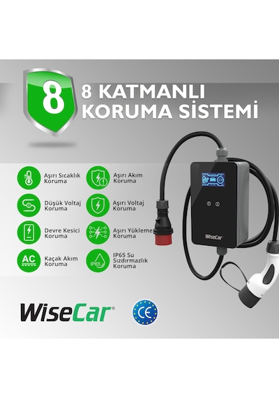 Wisecar Wtp3 22 & 11 Kw Taşınabilir Yapay Zeka Destekli Akıllı Elektrikli Araç Şarj Cihazı Mobil Uygulama & Wisecar Aı 22 kw