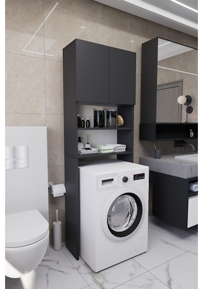 Luka Çamaşır Makinesi Üstü Çok Amaçlı Banyo Dolabı Kapaklı Ve... Antrasit