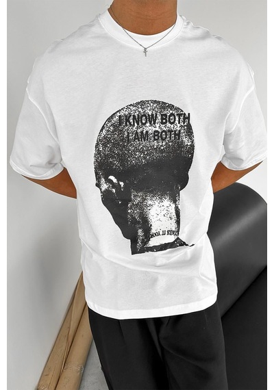 Beyaz Op Know Oversize Tişört Beyaz