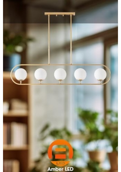 Modern Camlı 5'li Avize Parlak Gold Yatak Odası Ve Salon İçin E14 Uyumlu, Altın-10620 Diğer