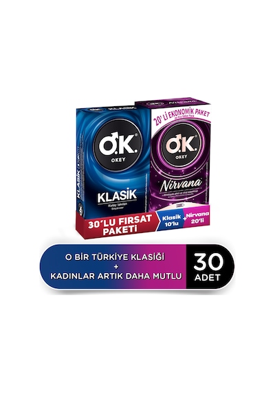 Okey Klasik Prezervatif 10'lu + Nirvana Prezervatif 20'li Okey Klasik Prezervatif 10'lu + Nirvana Prezervatif 20'li