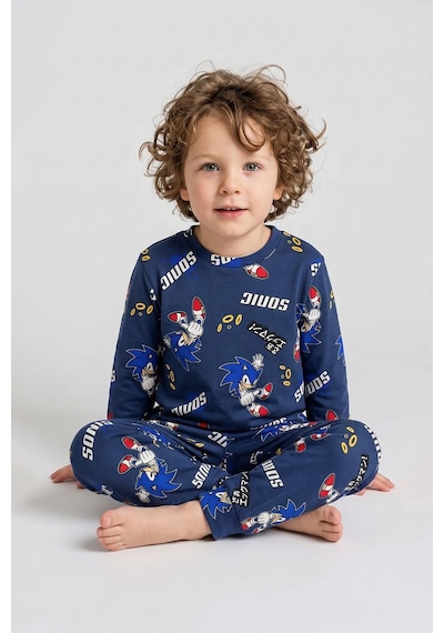 Zuzunga The Hedgehog Super Sonic Desenli %100 Pamuk Çocuk Pijama Takımı Lacivert