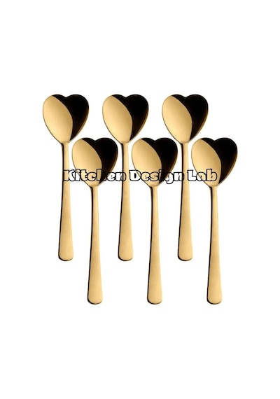 Kalp Şekilli Dondurma Ve Tatlı Kaşığı, Çelik, 6 Adet, Çok Renkli, 18 Cm, Altın Renk Kaplama Diğer
