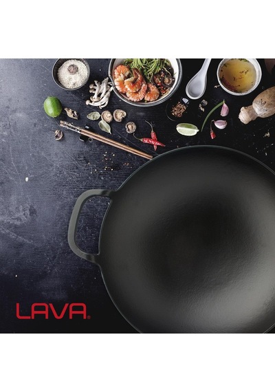 Lava Döküm Wok Tava, Metal Kulplu, 38cm, Siyah Genel