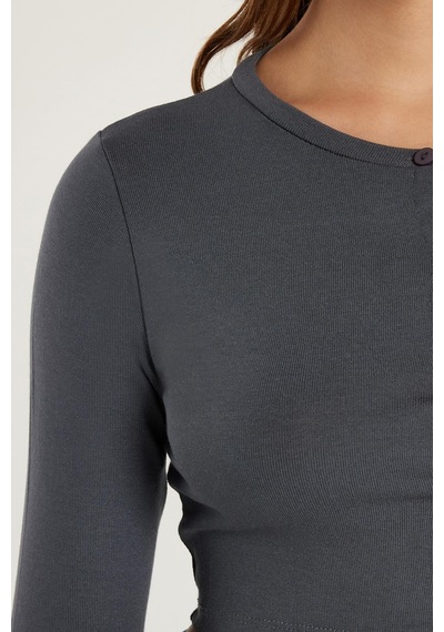 Tudors Kadın Slim Fit Dar Kesim Uzun Kollu Bisiklet Yaka Antrasit Hırka-34092 Antrasit