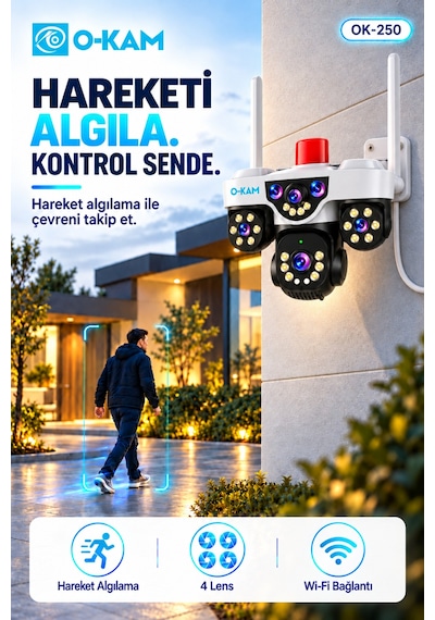 O-kam Ok-250 Premium W 4 Lensli Wi-fi Ptz Güvenlik Kamerası