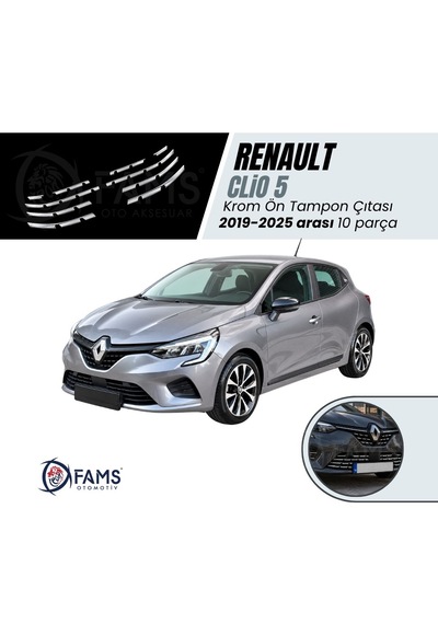 Renault Clio 5 Krom Ön Tampon Çıtası 2019-2025 Arası 10 Prç. P. Çelik