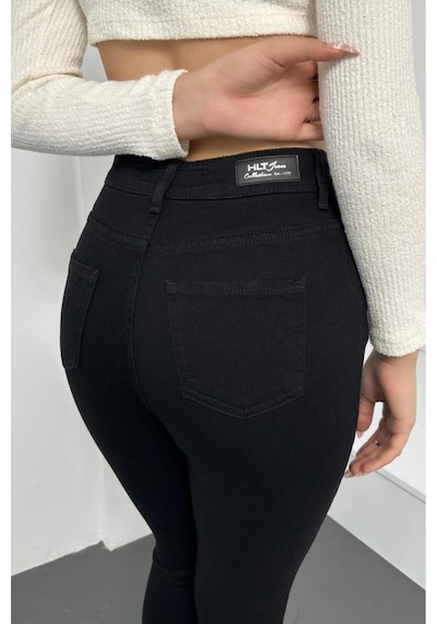 Kadın Siyah Süper Skinny Fit Esnek Likralı Denim Jean Kot Pantol