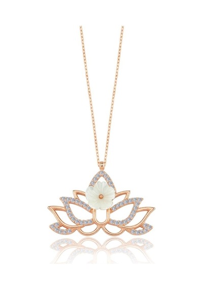 Işıltılı Lotus Manolya Çiçeği Rose Renk Flowers Gümüş Kolye