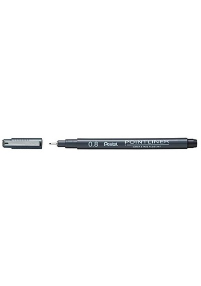 Ayrex Pentel Pointliner S20p-8a, Fineliner, Siyah, Suya Dayanıklı Ve Solmaz, 0,8 Mm