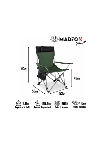 Madfox Prowler 3 Kademeli Yatabilen Kamp Sandalyesi Yeşil
