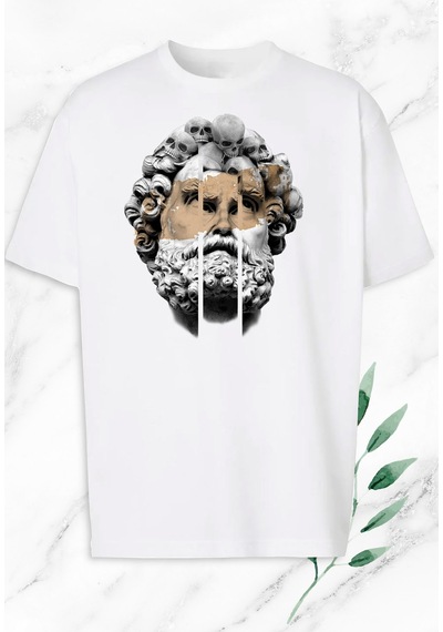 Flood Of Style Oversize Mitoloji Heykel Ve Kurukafa Baskılı Beyaz Tişört Flood Of Style Oversize Mitoloji Heykel Ve Kurukafa Baskılı Beyaz Tişört